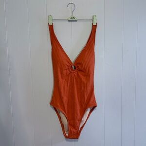 Kona Sol Rust Orange Ribbed One Piece Swimsuit Size Medium NWT